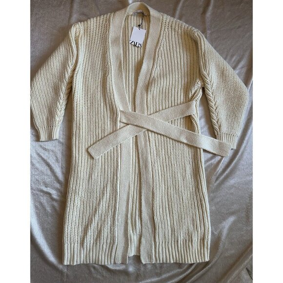 NEW Zara Wrap‎ Front Cream Ivory Cardigan Duster Sz Small Chunky Knit Trendy Lux - Picture 3 of 9